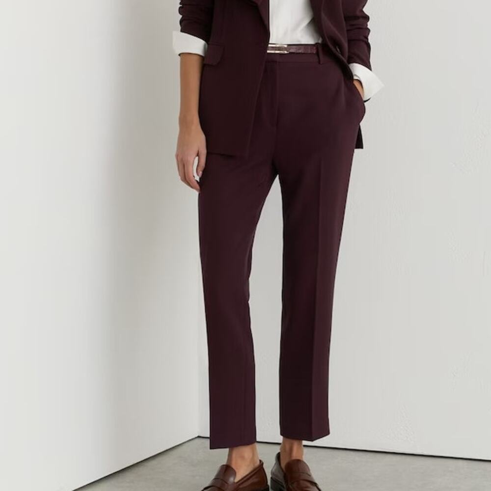 REISS Gabi Slim Fit Trouser Pants Berry Purple Mid Rise Women's 8